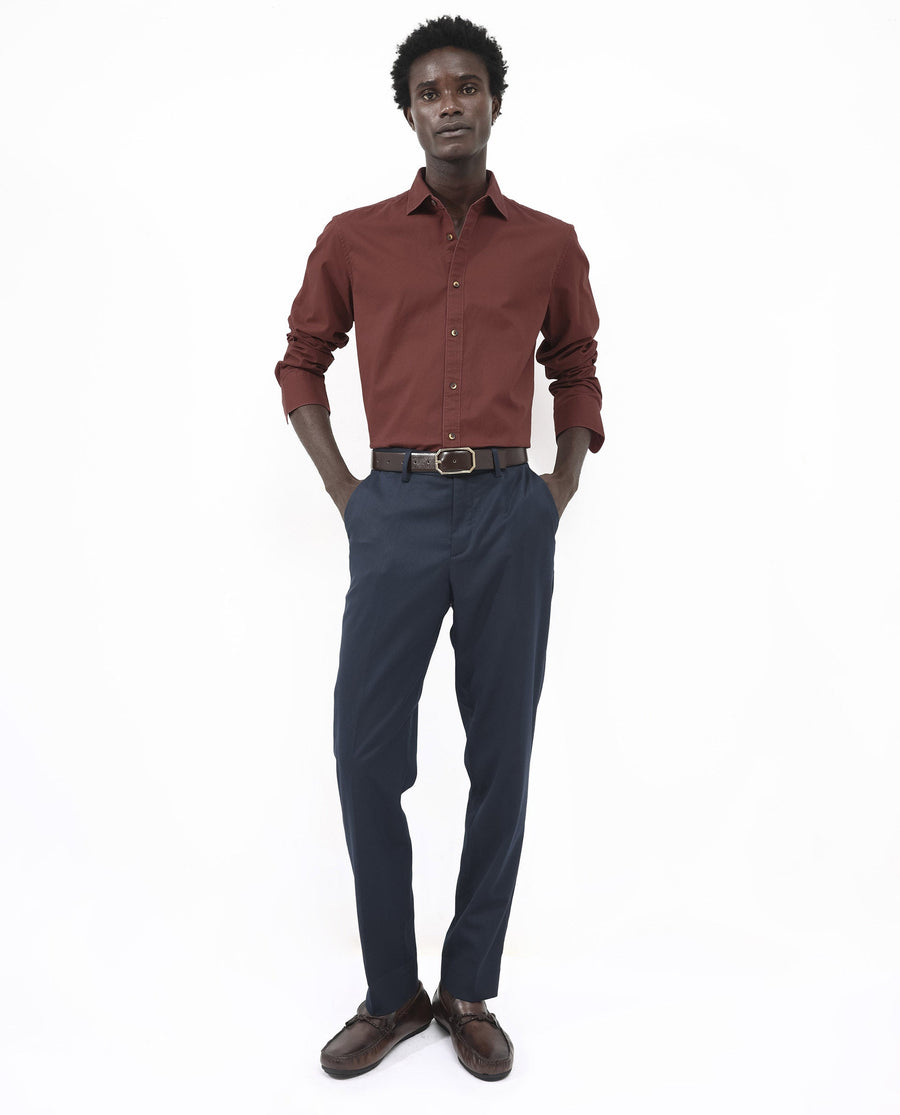 Rare Rabbit Men's Arlet Red Cotton Plain Regular Fit Full Sleeve Collared Shirt