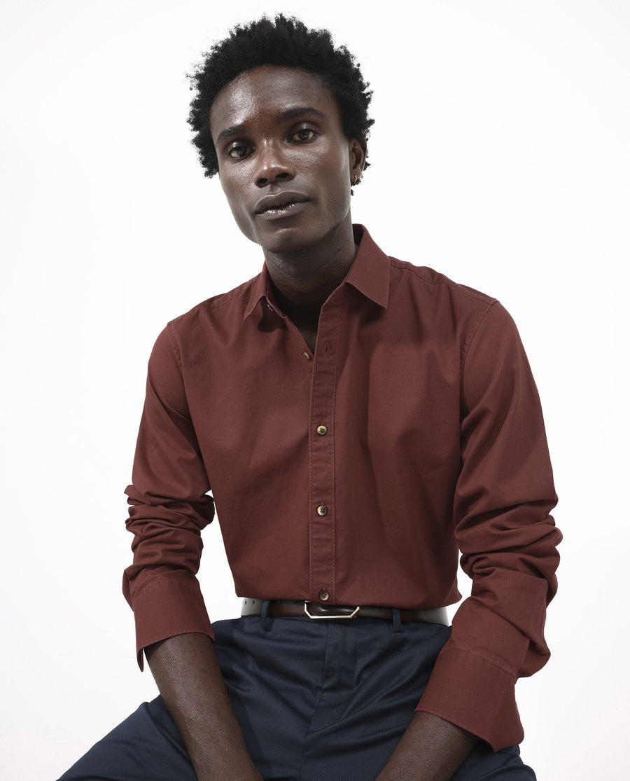 Rare Rabbit Men's Arlet Red Cotton Plain Regular Fit Full Sleeve Collared Shirt