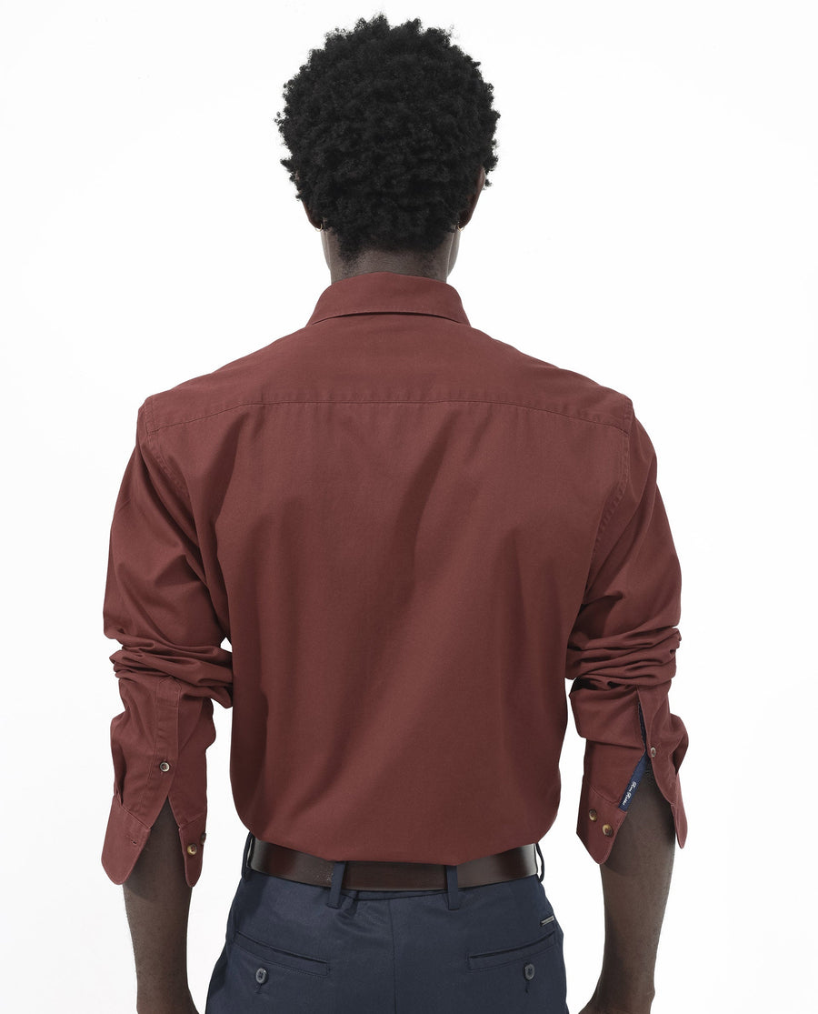 Rare Rabbit Men's Arlet Red Cotton Plain Regular Fit Full Sleeve Collared Shirt