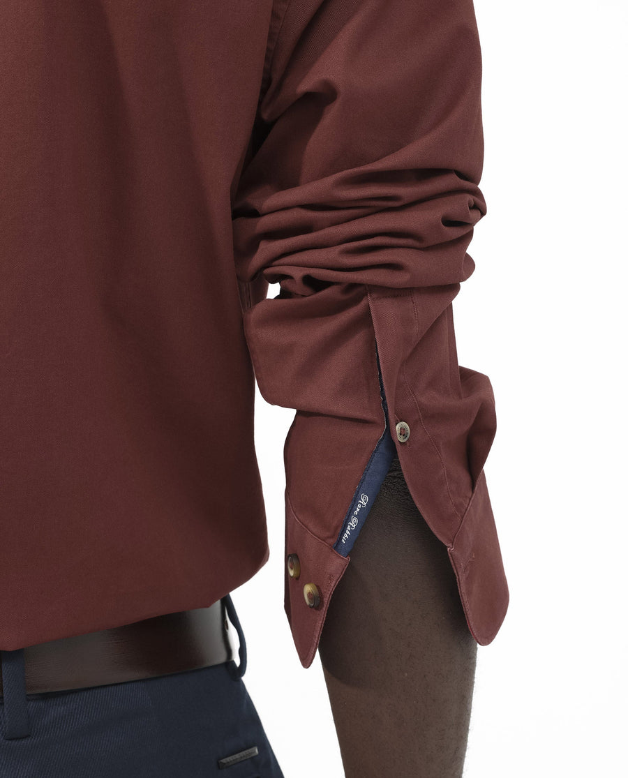 Rare Rabbit Men's Arlet Red Cotton Plain Regular Fit Full Sleeve Collared Shirt