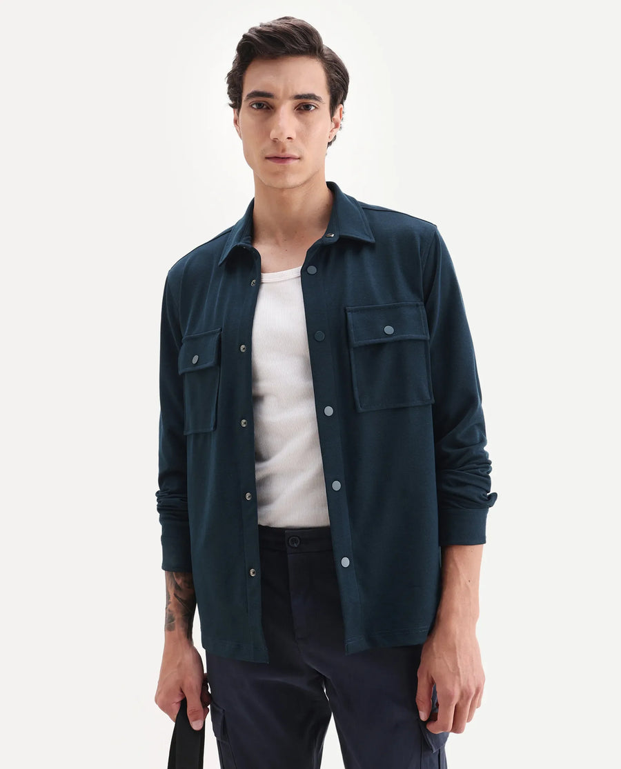 Rare Rabbit Men's Arlington-25 Teal Polyester Blend Fabric Collared Neck Regular Fit Plain Jacket