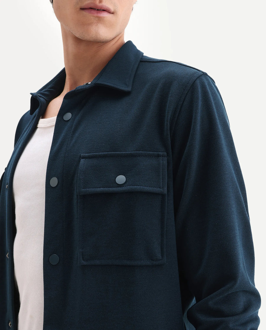 Rare Rabbit Men's Arlington-25 Teal Polyester Blend Fabric Collared Neck Regular Fit Plain Jacket