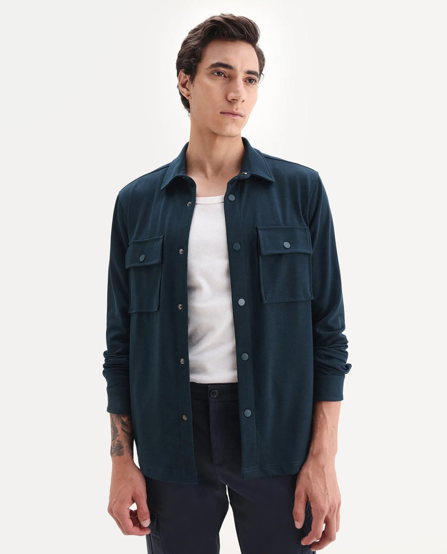 Rare Rabbit Men's Arlington-25 Teal Polyester Blend Fabric Collared Neck Regular Fit Plain Jacket