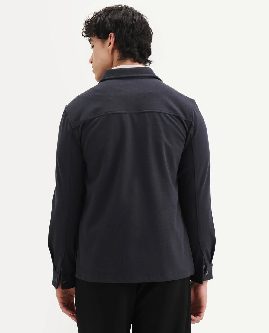 Rare Rabbit Men's Arlington-25 Dark Grey Polyester Blend Fabric Collared Neck Regular Fit Plain Jacket