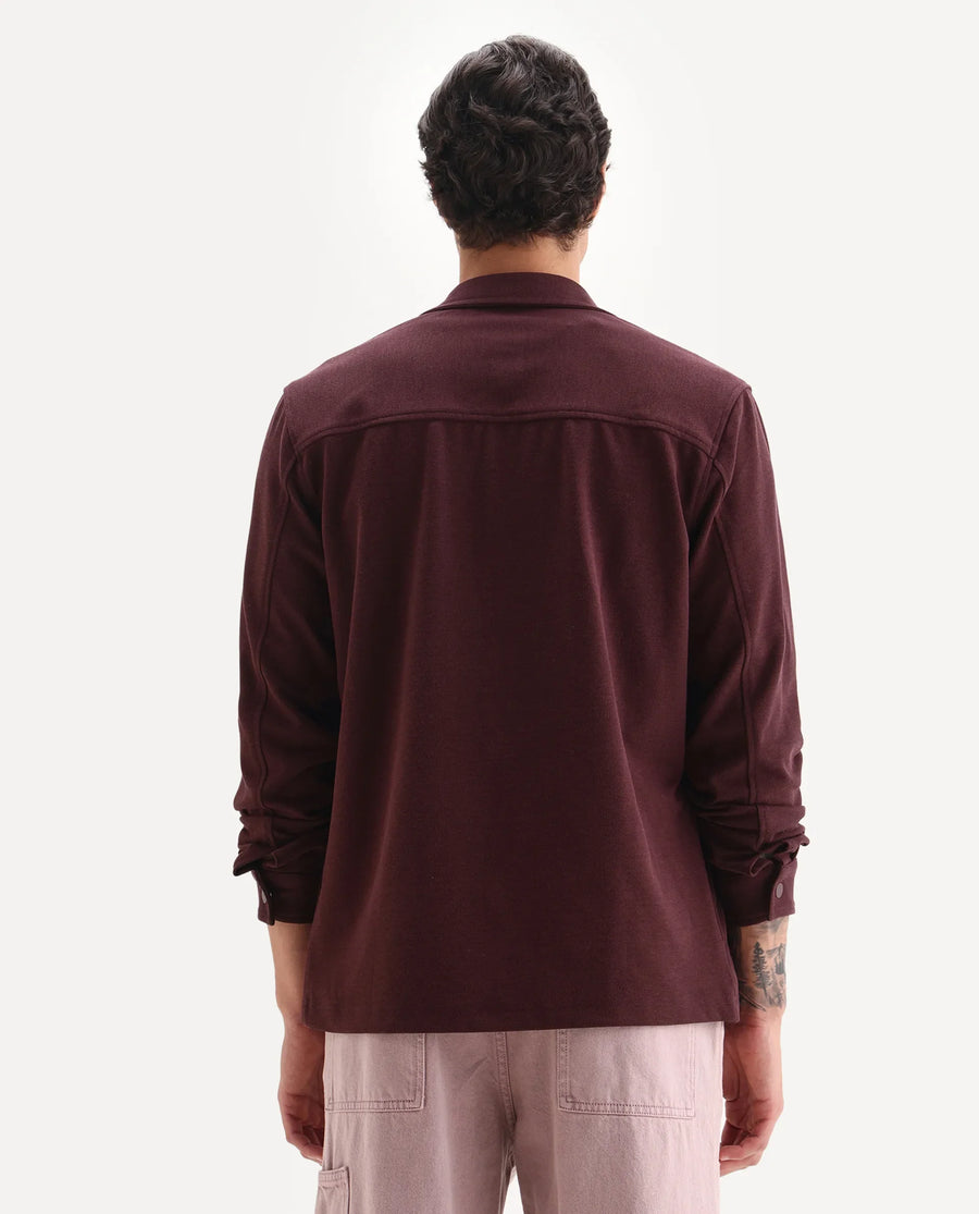 Rare Rabbit Men's Arlington-25 Dark Red Polyester Blend Fabric Collared Neck Regular Fit Plain Jacket