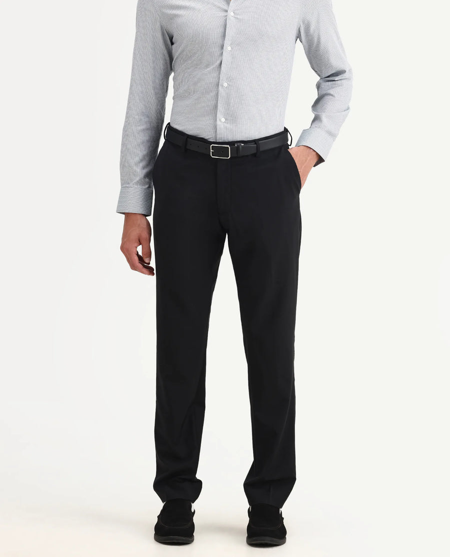 Rare Rabbit Men's Arlo-B Black Cotton Plain Slim Fit Full Sleeve Lapel Neck Suits