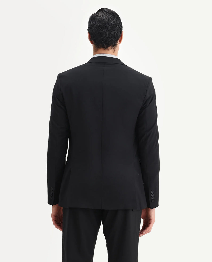 Rare Rabbit Men's Arlo-B Black Cotton Plain Slim Fit Full Sleeve Lapel Neck Suits