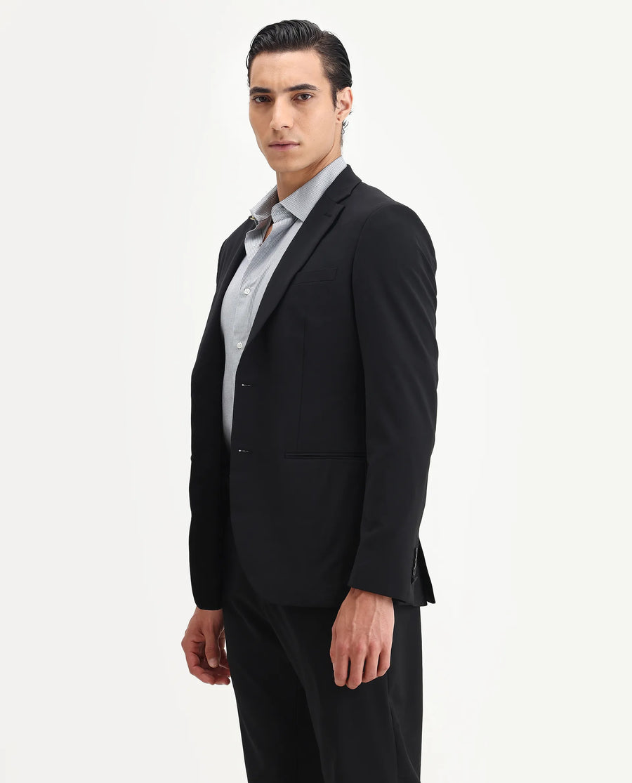 Rare Rabbit Men's Arlo-B Black Cotton Plain Slim Fit Full Sleeve Lapel Neck Suits