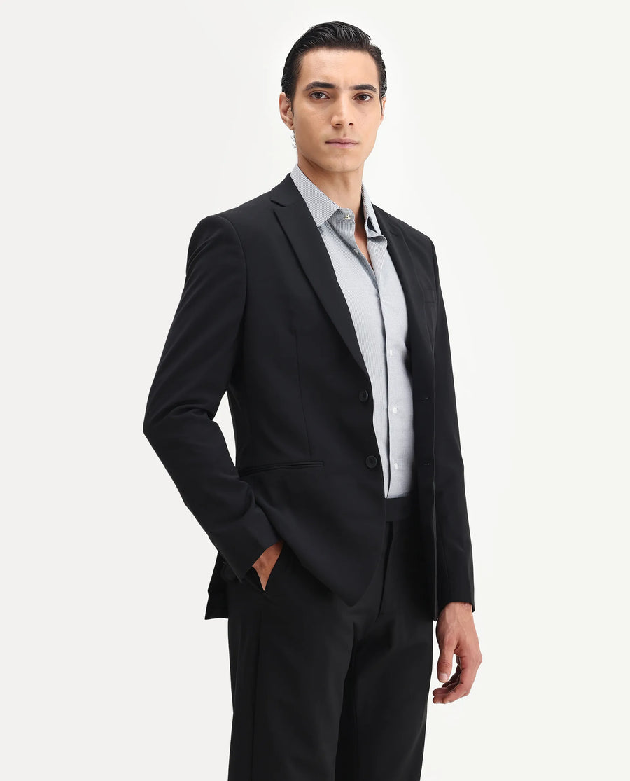 Rare Rabbit Men's Arlo-B Black Cotton Plain Slim Fit Full Sleeve Lapel Neck Suits