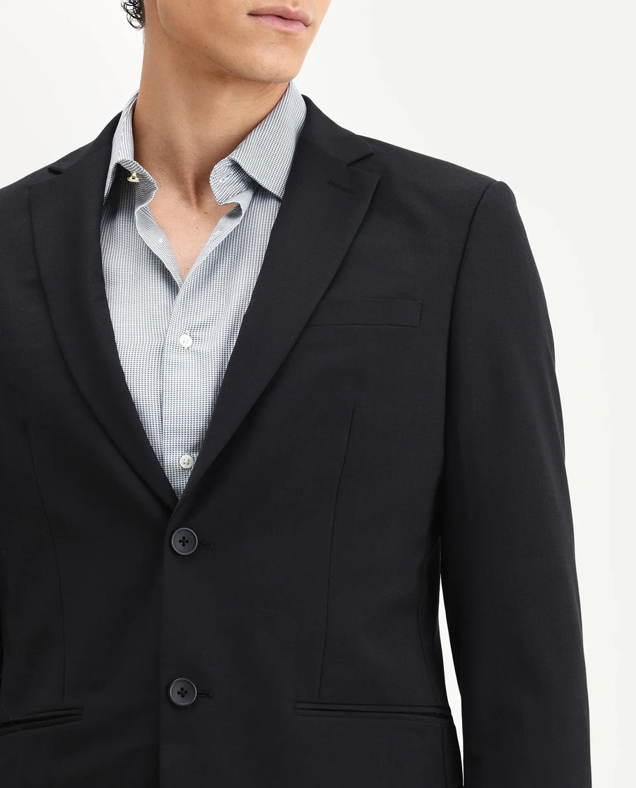 Rare Rabbit Men's Arlo-B Black Cotton Plain Slim Fit Full Sleeve Lapel Neck Suits