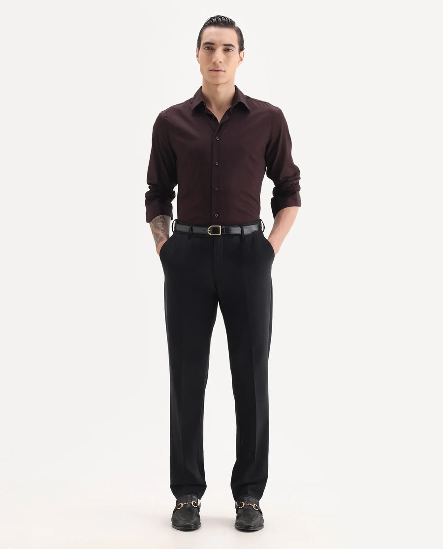 Rare Rabbit Men's Arlo Black Cotton Plain Regular Fit Trouser