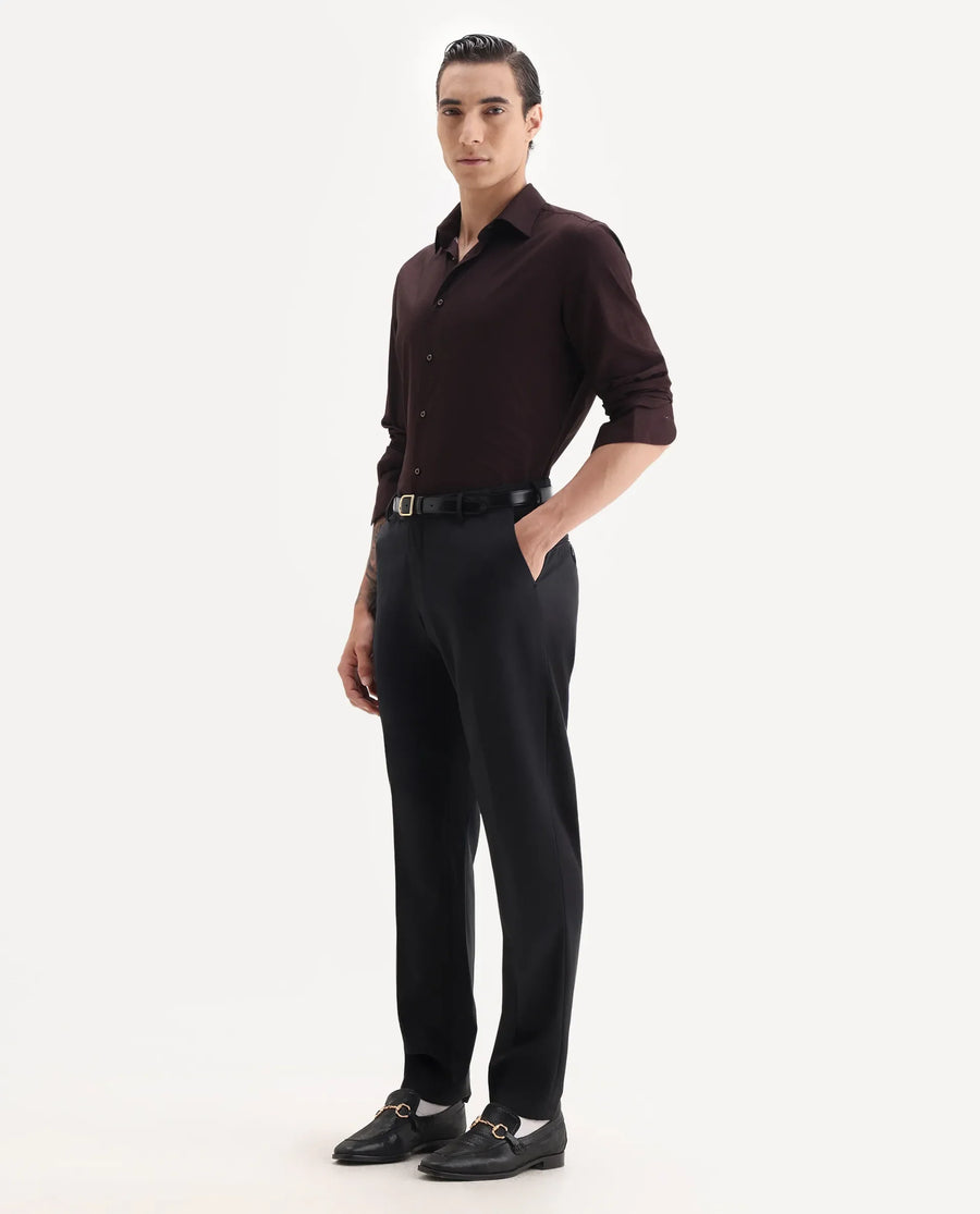 Rare Rabbit Men's Arlo Black Cotton Plain Regular Fit Trouser