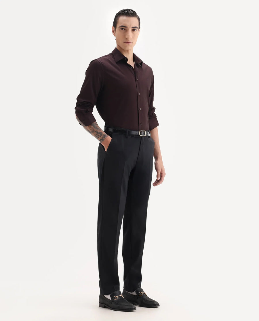 Rare Rabbit Men's Arlo Black Cotton Plain Regular Fit Trouser