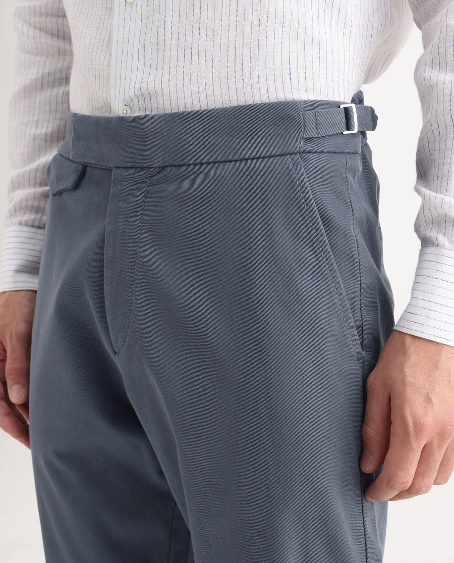 Rare Rabbit Men's Arne Dusky Blue Cotton Blend Plain Regular Fit Trouser
