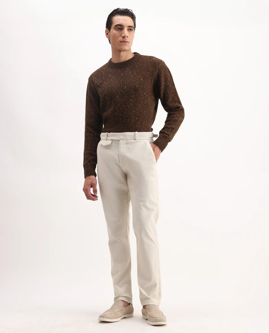 Rare Rabbit Men's Arne Off White Cotton Blend Plain Regular Fit Trouser