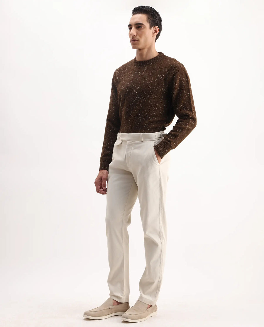 Rare Rabbit Men's Arne Off White Cotton Blend Plain Regular Fit Trouser