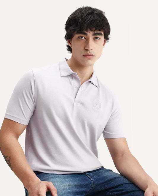 Rare Rabbit Men's Aroe Pastel Purple Lycra Plain Regular Fit Half Sleeve Polo