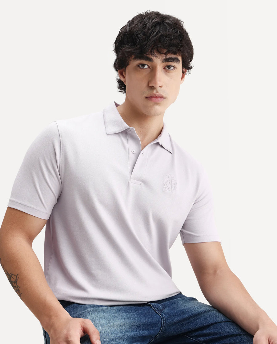 Rare Rabbit Men's Aroe Pastel Purple Lycra Plain Regular Fit Half Sleeve Polo