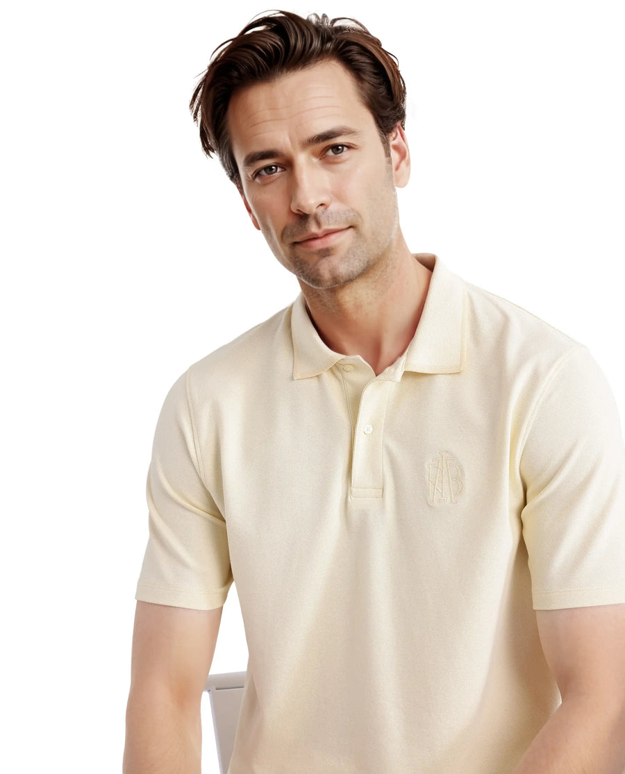 Rare Rabbit Men's Aroe Pastel Yellow Lycra Plain Regular Fit Half Sleeve Polo