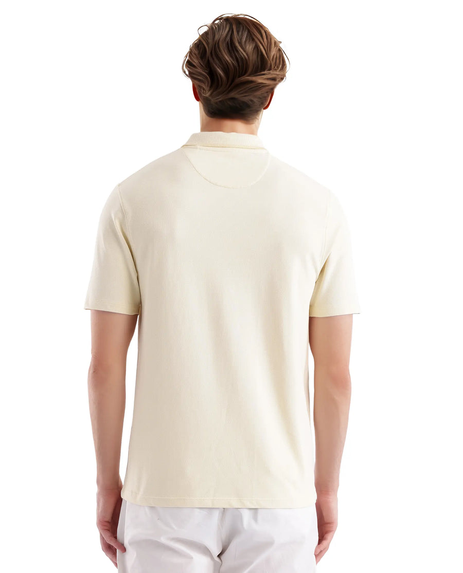 Rare Rabbit Men's Aroe Pastel Yellow Lycra Plain Regular Fit Half Sleeve Polo