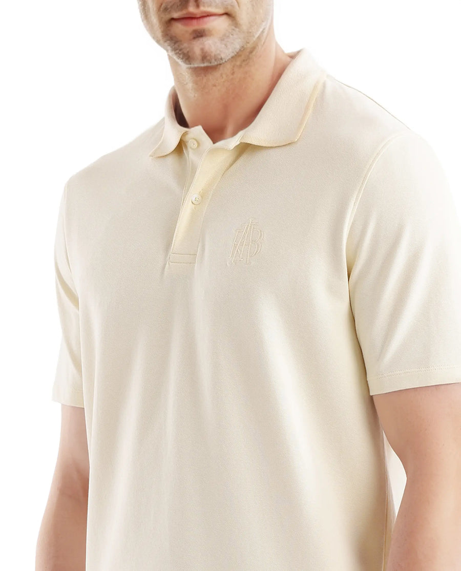 Rare Rabbit Men's Aroe Pastel Yellow Lycra Plain Regular Fit Half Sleeve Polo