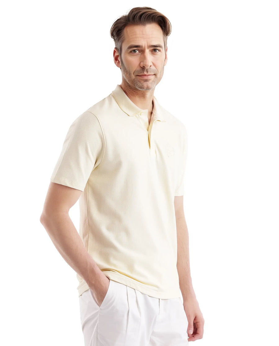 Rare Rabbit Men's Aroe Pastel Yellow Lycra Plain Regular Fit Half Sleeve Polo