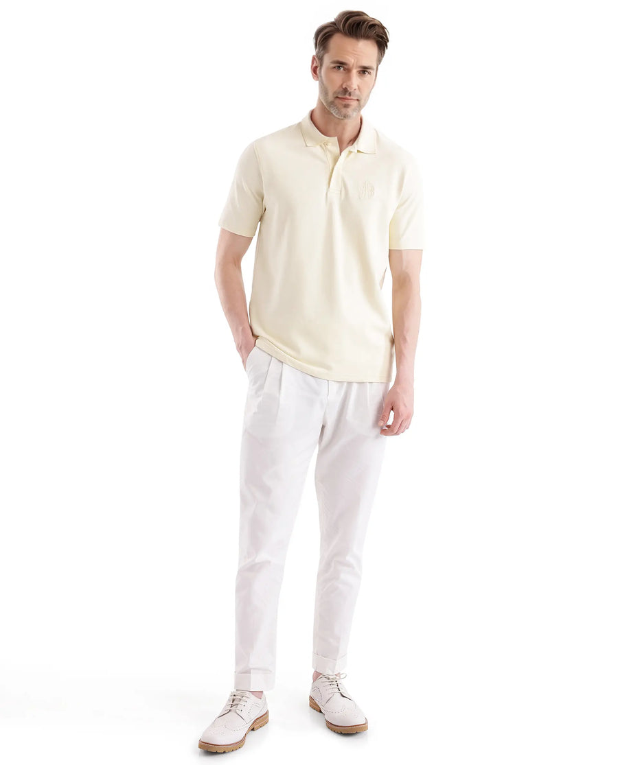 Rare Rabbit Men's Aroe Pastel Yellow Lycra Plain Regular Fit Half Sleeve Polo