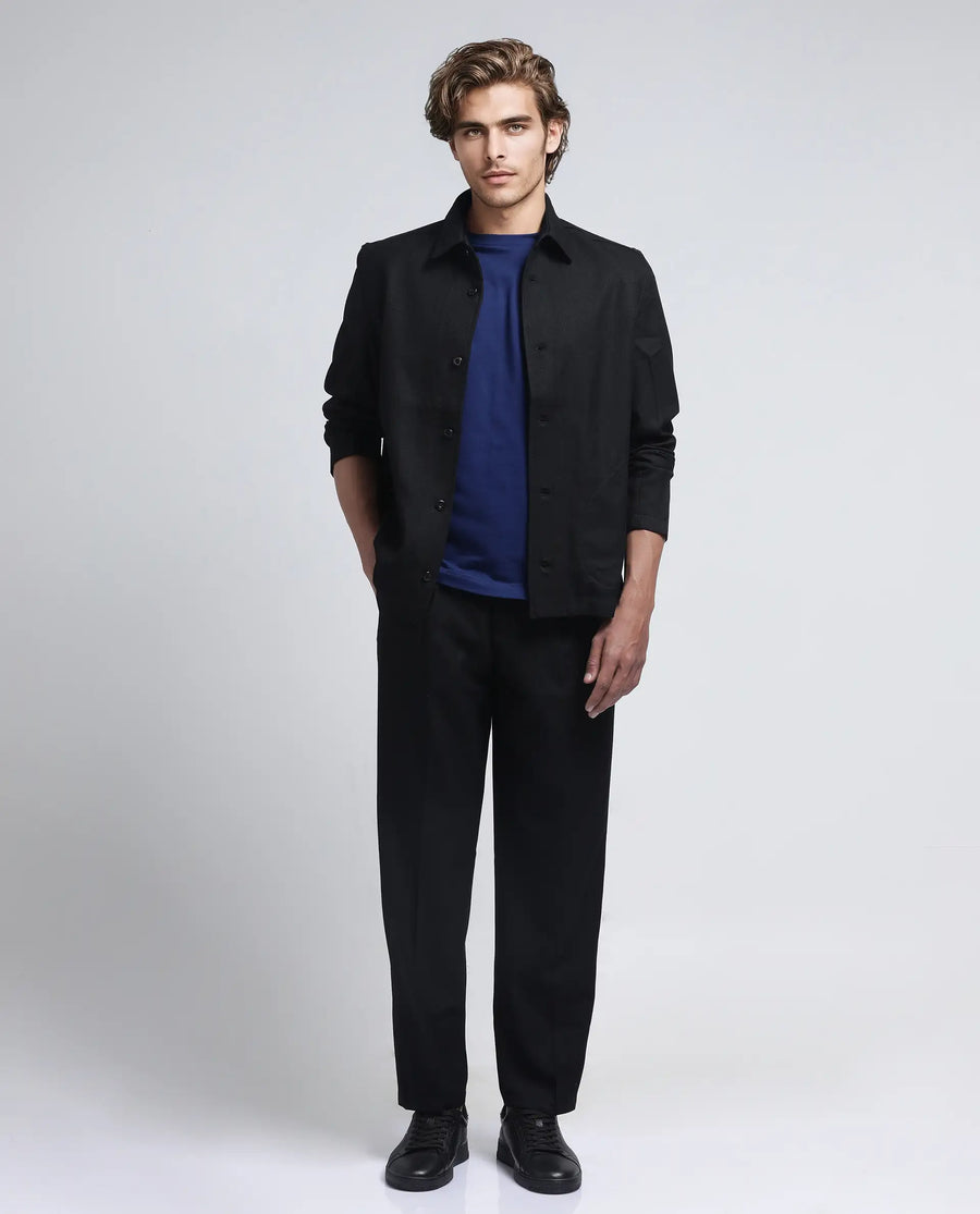 Rare Rabbit Men's Aront Black Polyester Plain Relaxed Fit Full Sleeve Spread Collar Jacket