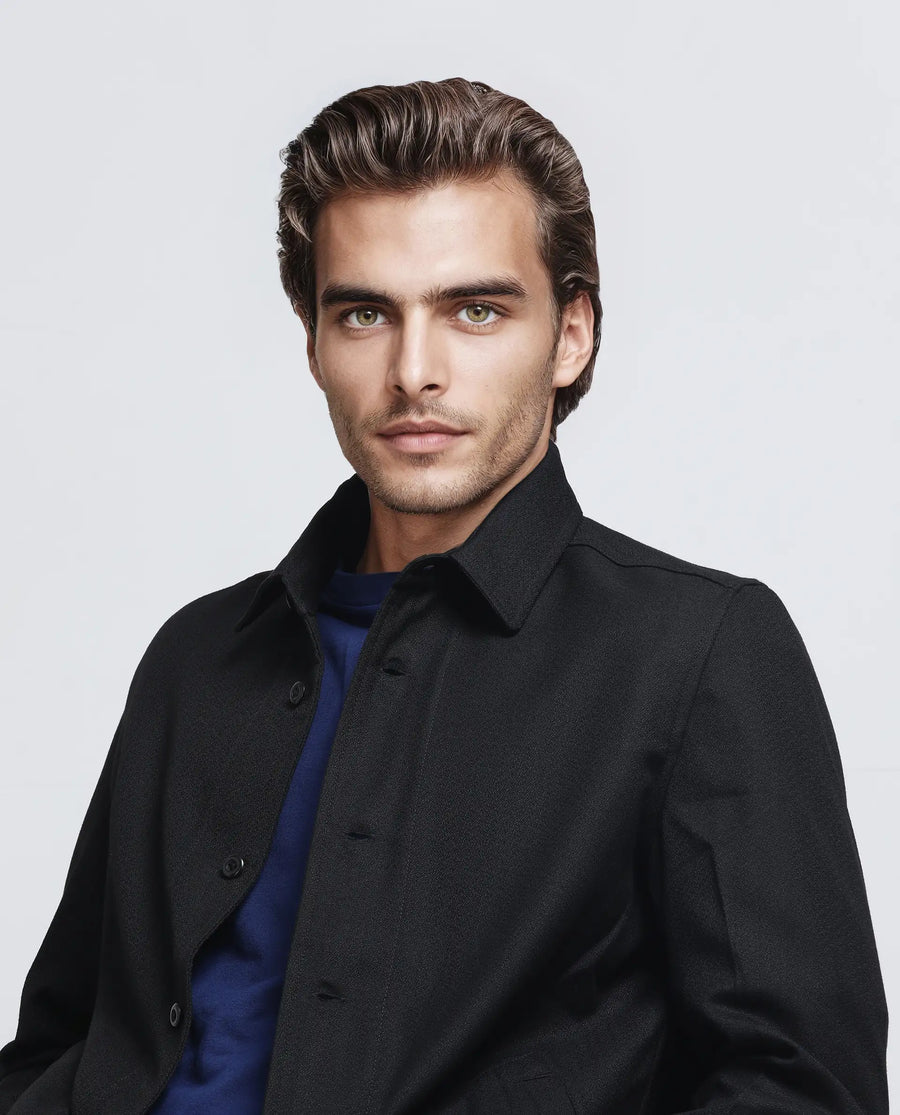 Rare Rabbit Men's Aront Black Polyester Plain Relaxed Fit Full Sleeve Spread Collar Jacket