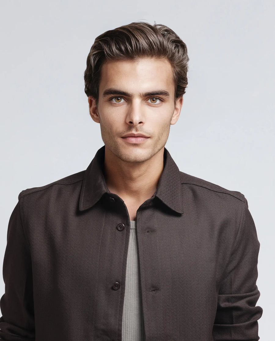 Rare Rabbit Men's Aront Dark Brown Polyester Plain Relaxed Fit Full Sleeve Spread Collar Jacket