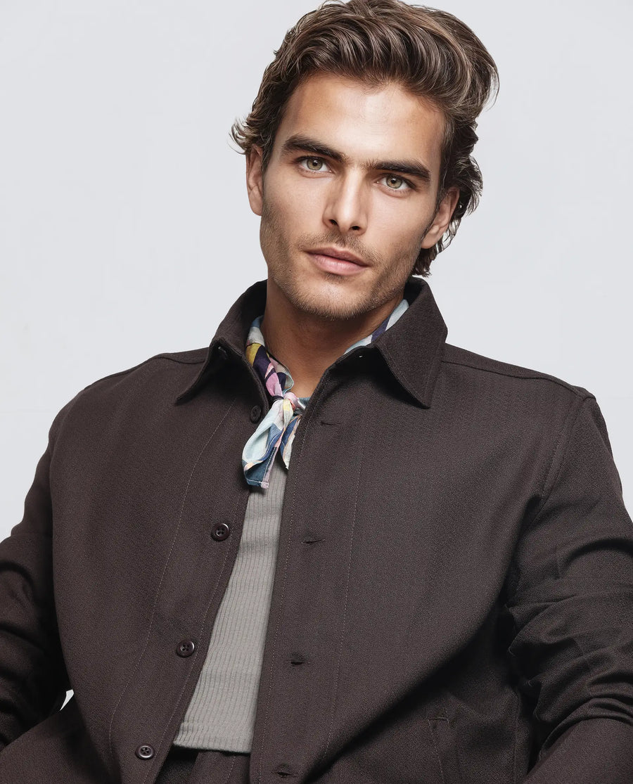 Rare Rabbit Men's Aront Dark Brown Polyester Plain Relaxed Fit Full Sleeve Spread Collar Jacket
