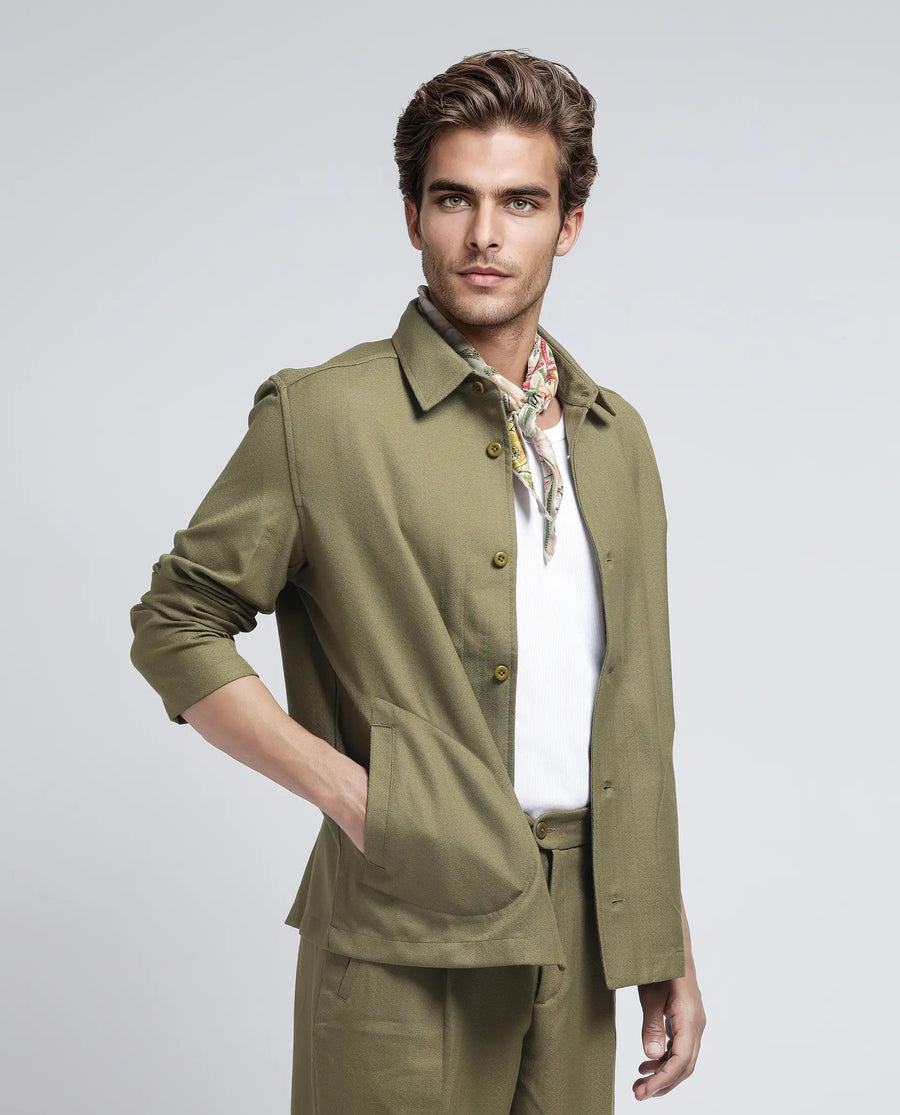 Rare Rabbit Men's Aront Olive Polyester Plain Relaxed Fit Full Sleeve Spread Collar Jacket