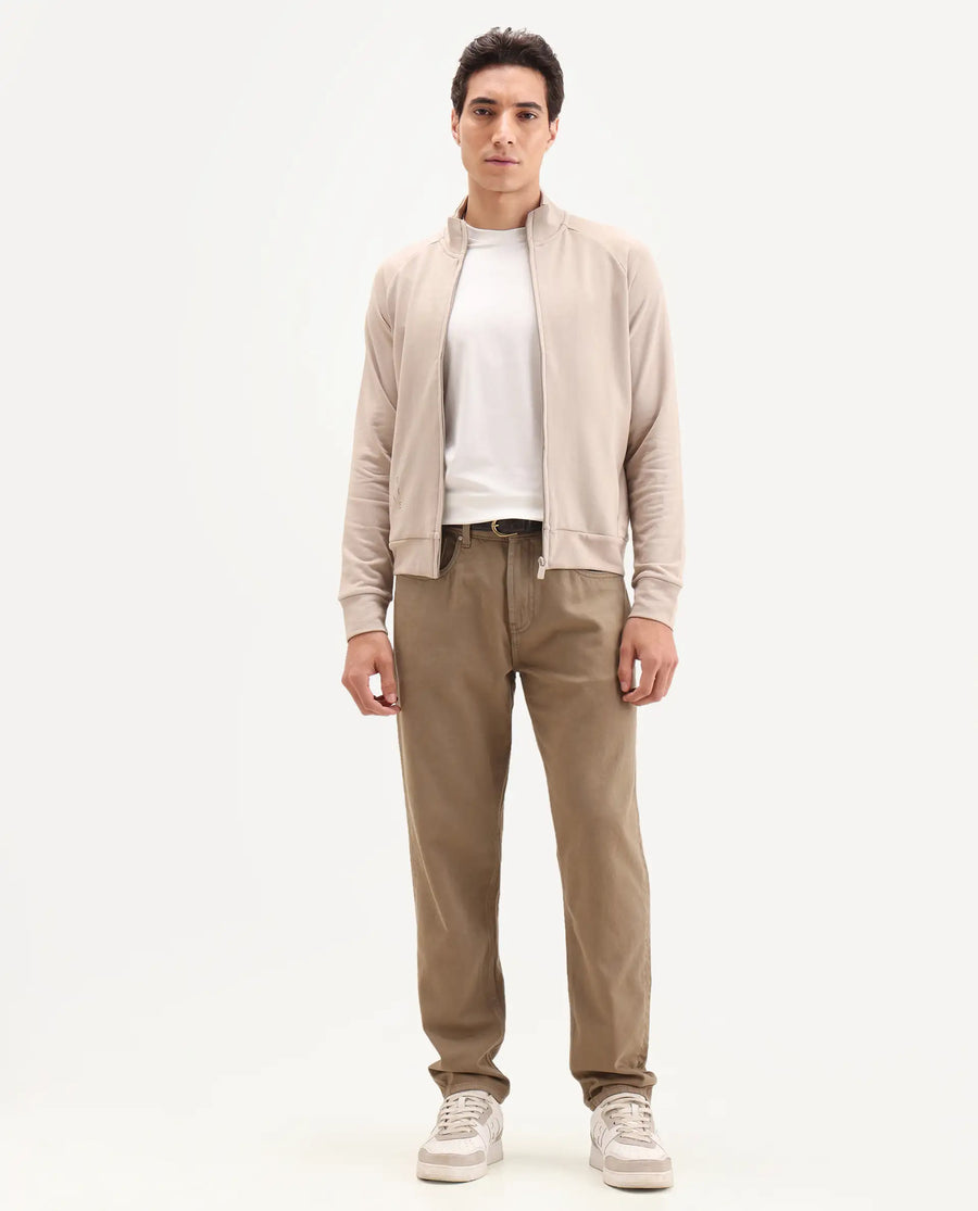 Rare Rabbit Men's Arvi-2 Olive Cotton Blend Plain Dond Carrot Fit Jeans
