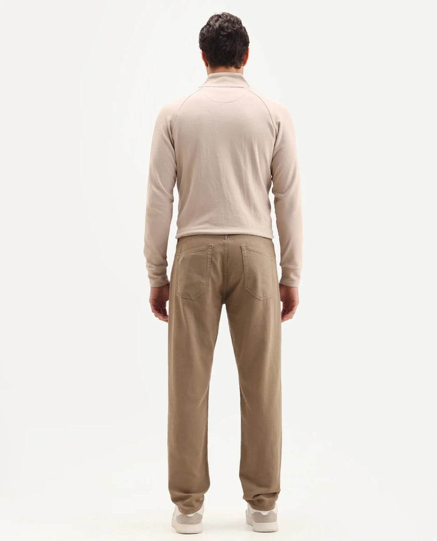 Rare Rabbit Men's Arvi-2 Olive Cotton Blend Plain Dond Carrot Fit Jeans