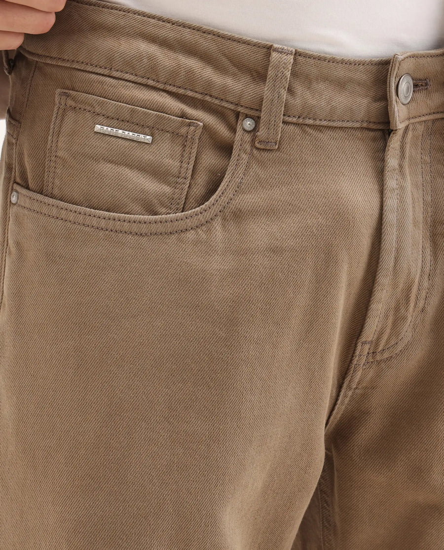 Rare Rabbit Men's Arvi-2 Olive Cotton Blend Plain Dond Carrot Fit Jeans