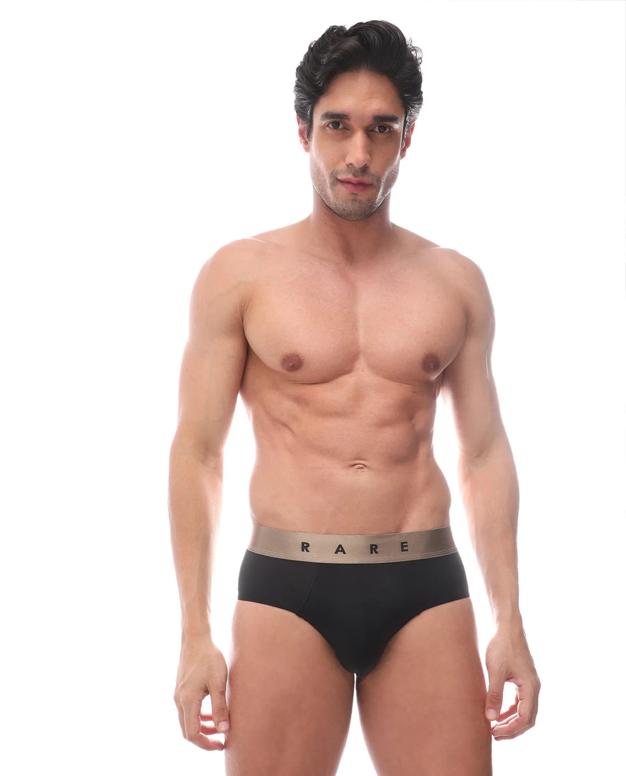 Rare Rabbit Men's Asit Black Soft Nylon Blend Stretch Briefs