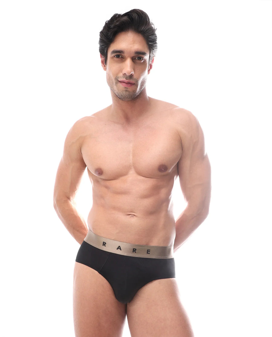Rare Rabbit Men's Asit Black Soft Nylon Blend Stretch Briefs