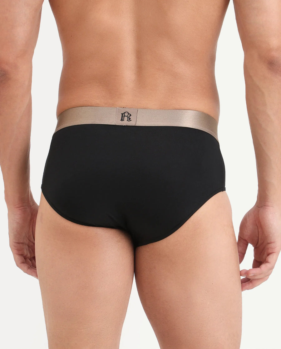Rare Rabbit Men's Asit Black Soft Nylon Blend Stretch Briefs