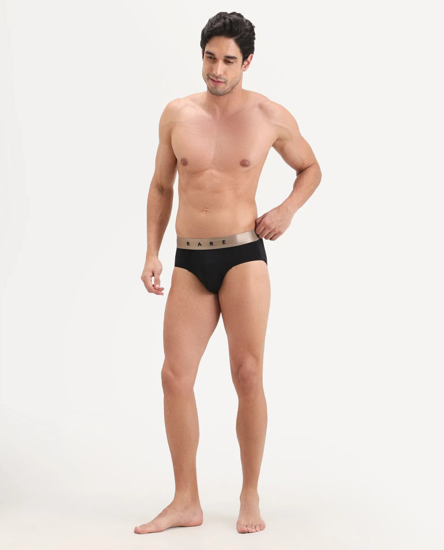 Rare Rabbit Men's Asit Black Soft Nylon Blend Stretch Briefs