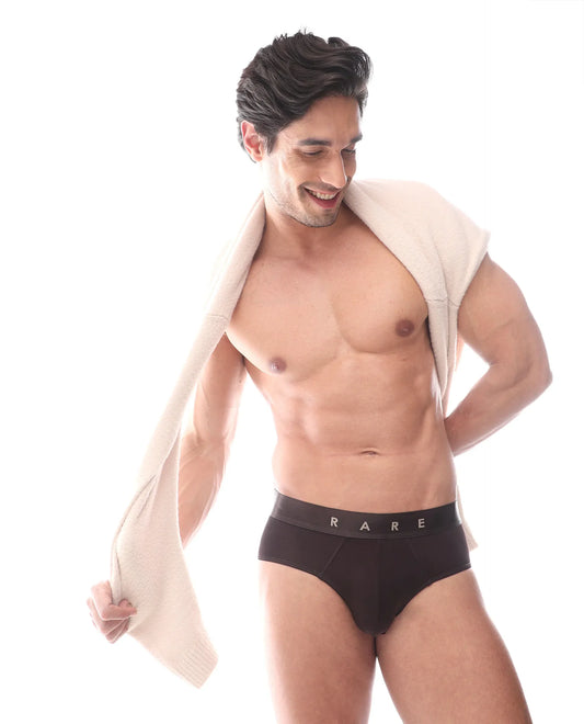 Rare Rabbit Men's Asit Brown Soft Nylon Blend Stretch Briefs
