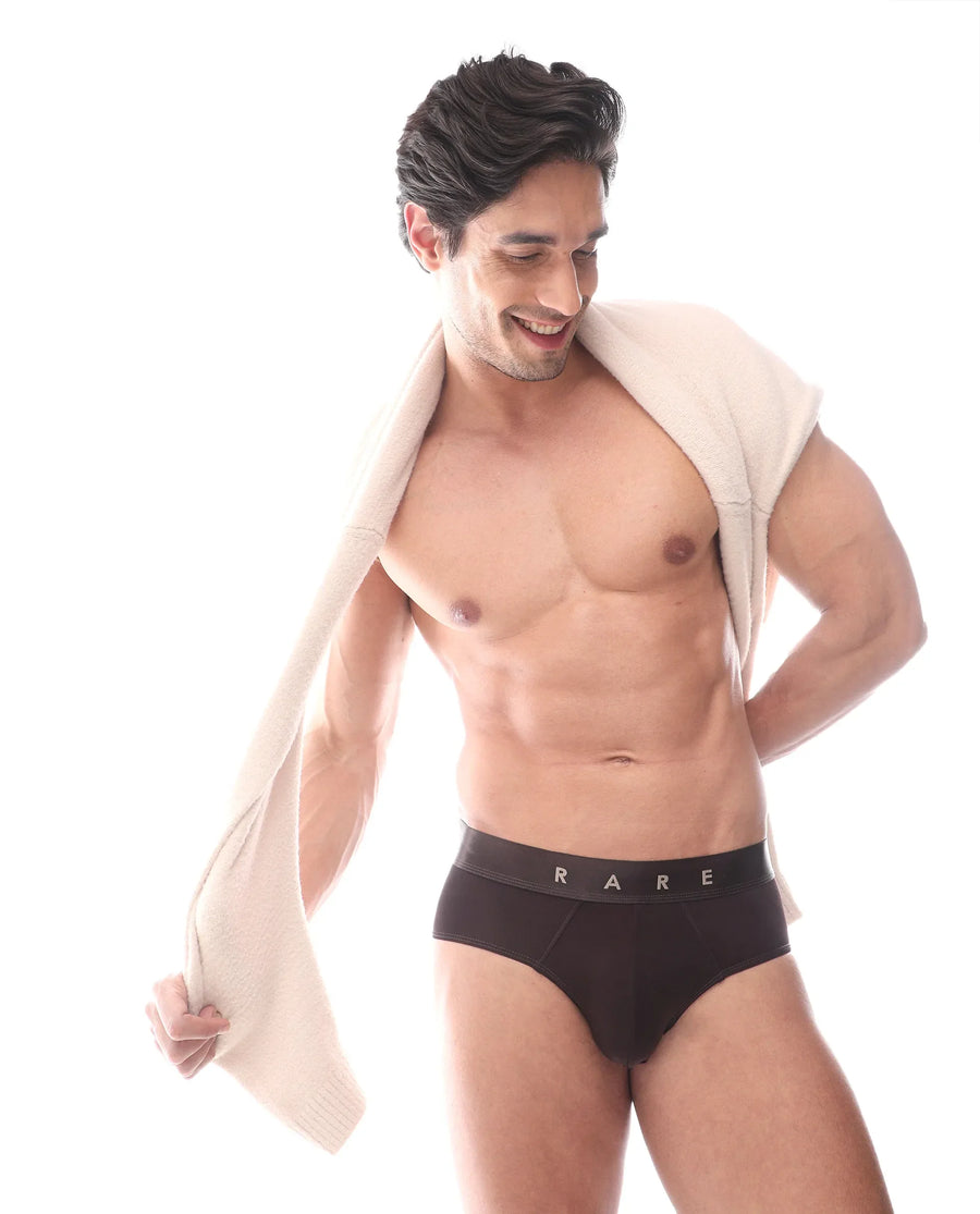 Rare Rabbit Men's Asit Brown Soft Nylon Blend Stretch Briefs