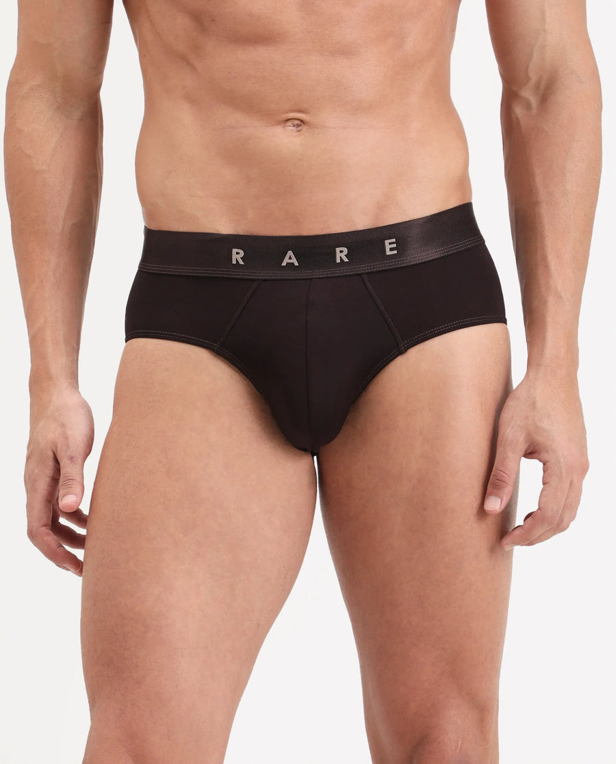 Rare Rabbit Men's Asit Brown Soft Nylon Blend Stretch Briefs