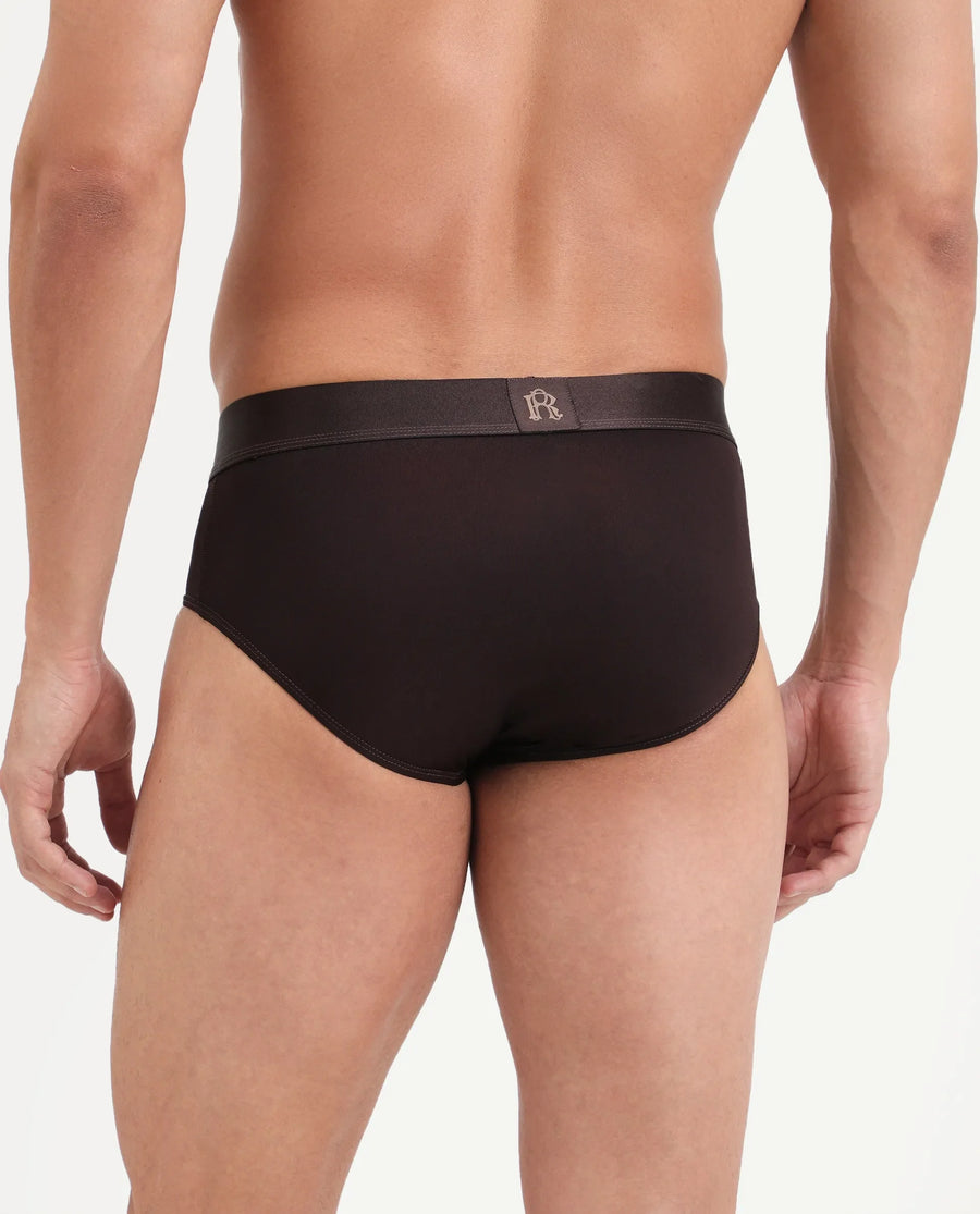 Rare Rabbit Men's Asit Brown Soft Nylon Blend Stretch Briefs