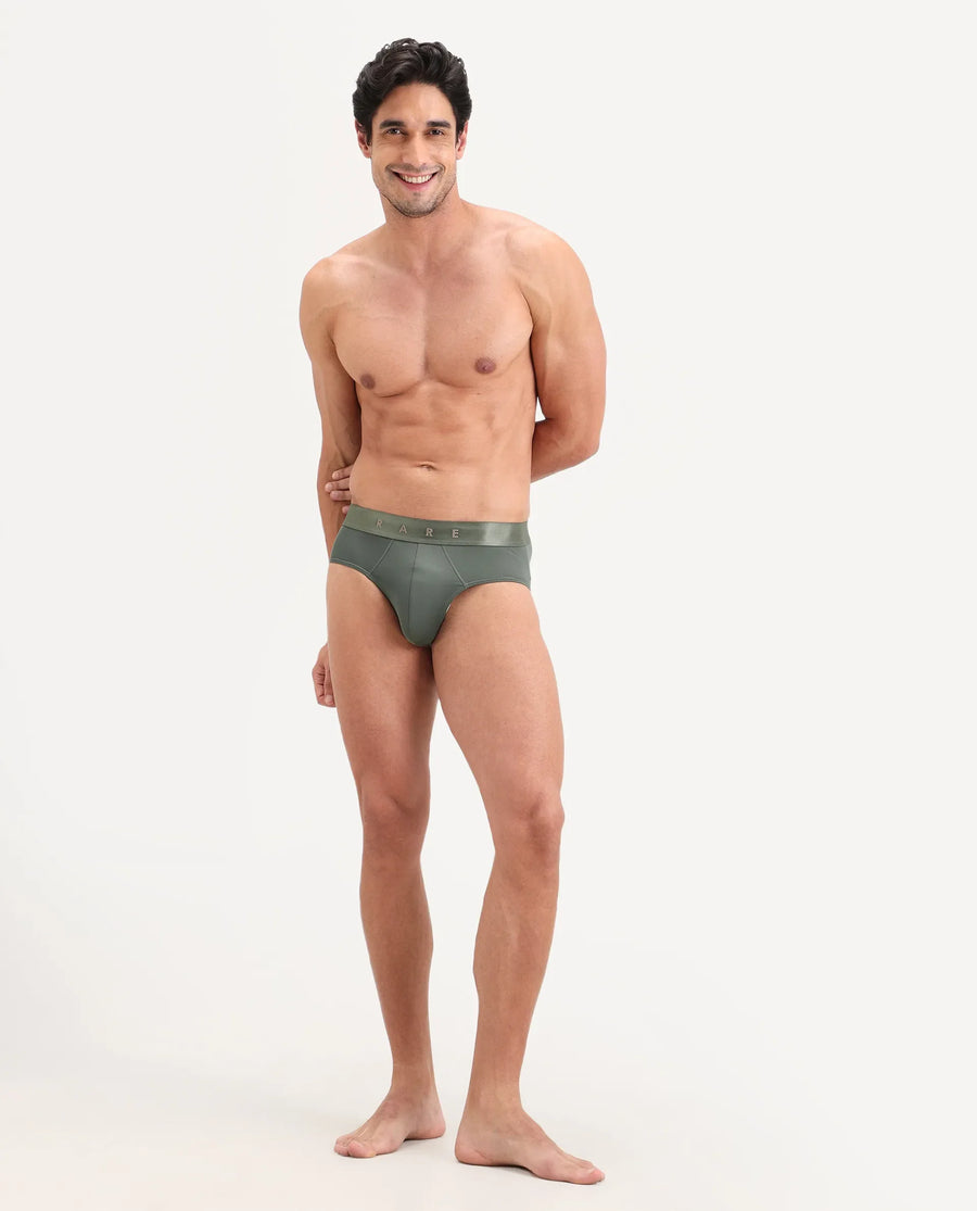 Rare Rabbit Men's Asit Green Soft Nylon Blend Stretch Briefs