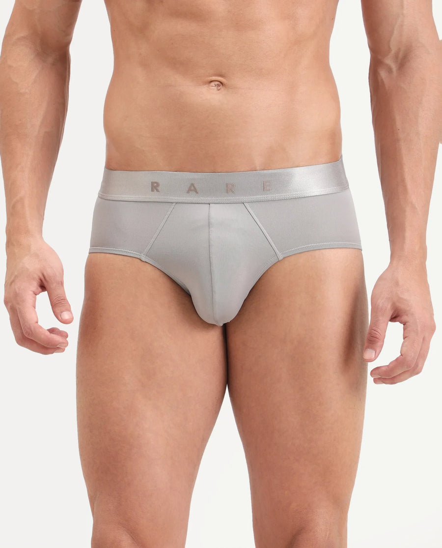 Rare Rabbit Men's Asit Grey Soft Nylon Blend Stretch Briefs