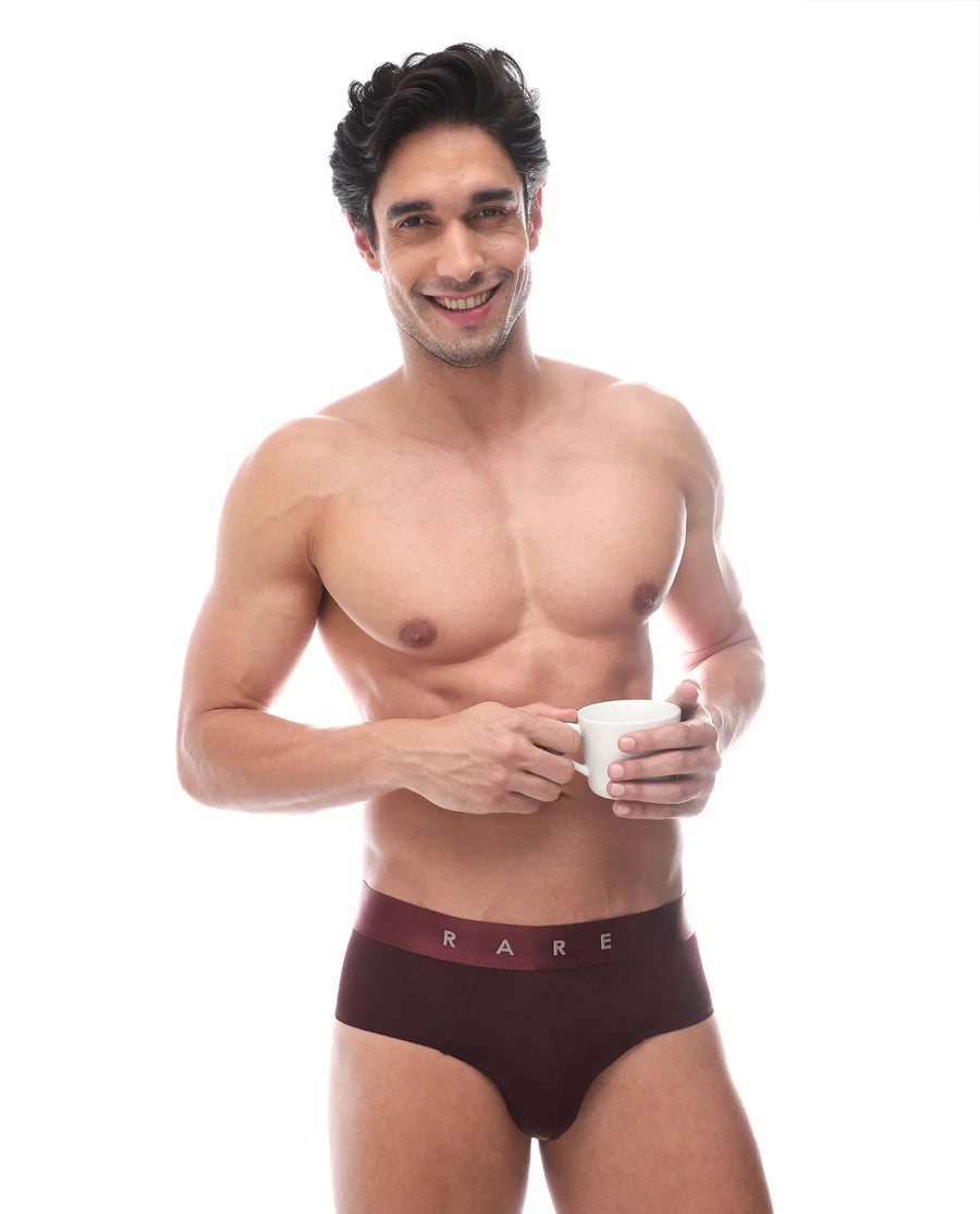 Rare Rabbit Men's Asit Maroon Soft Nylon Blend Stretch Briefs