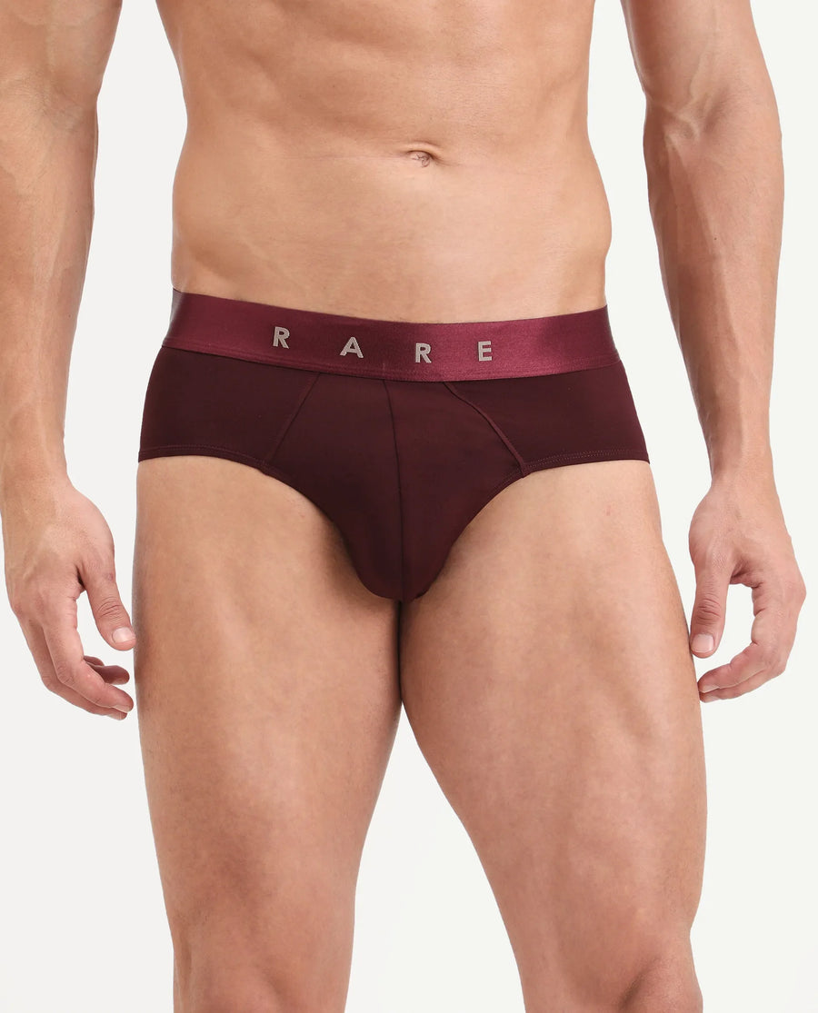 Rare Rabbit Men's Asit Maroon Soft Nylon Blend Stretch Briefs