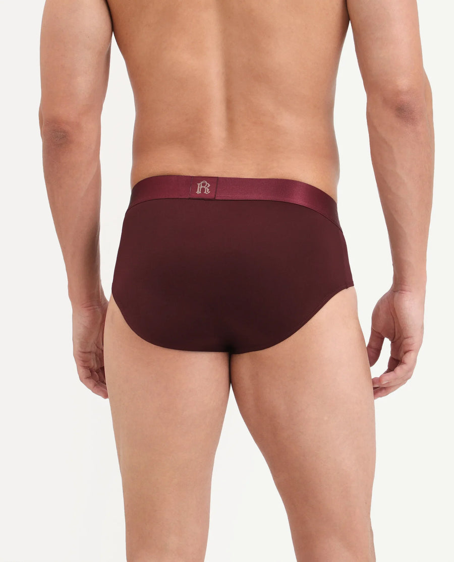 Rare Rabbit Men's Asit Maroon Soft Nylon Blend Stretch Briefs
