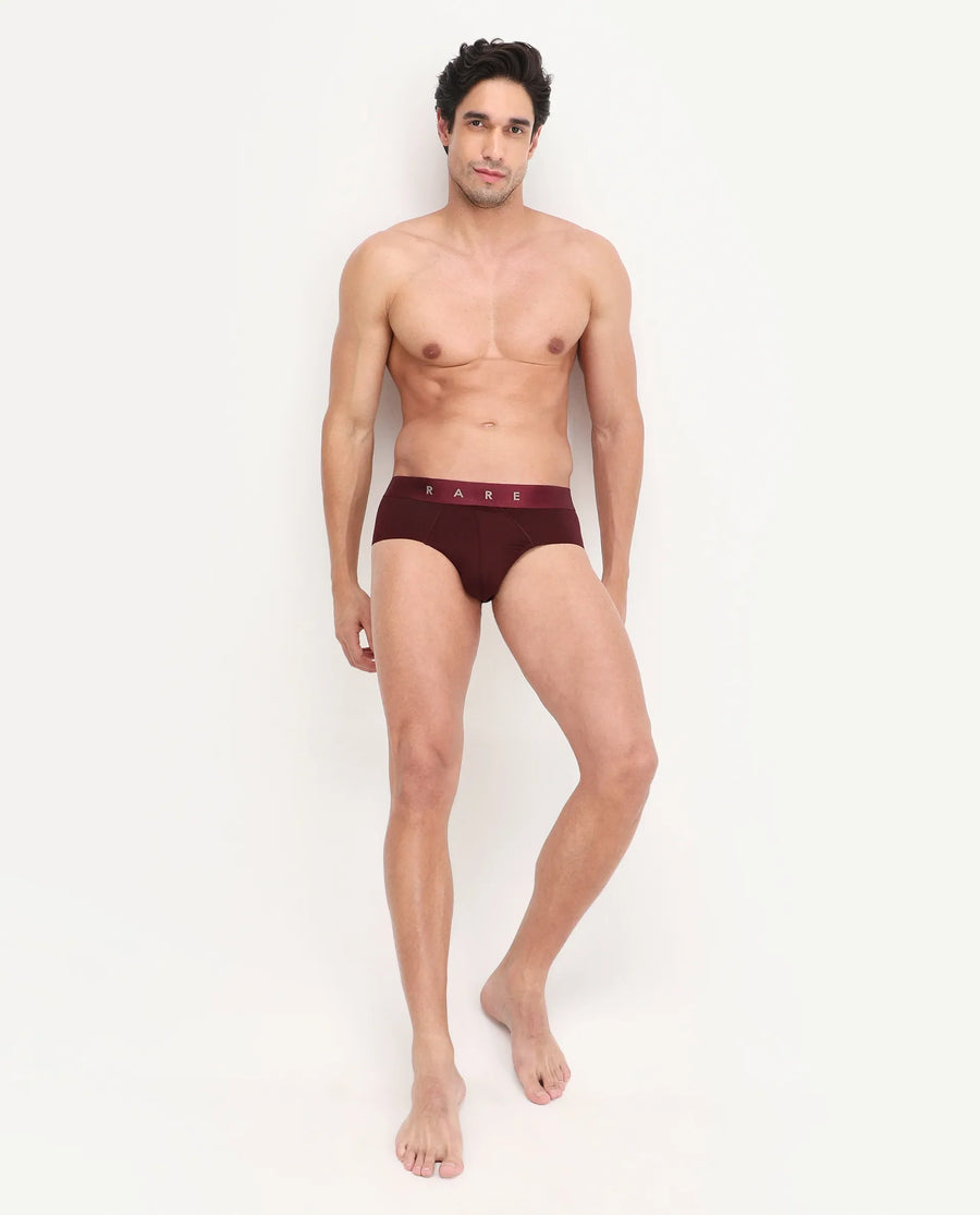 Rare Rabbit Men's Asit Maroon Soft Nylon Blend Stretch Briefs