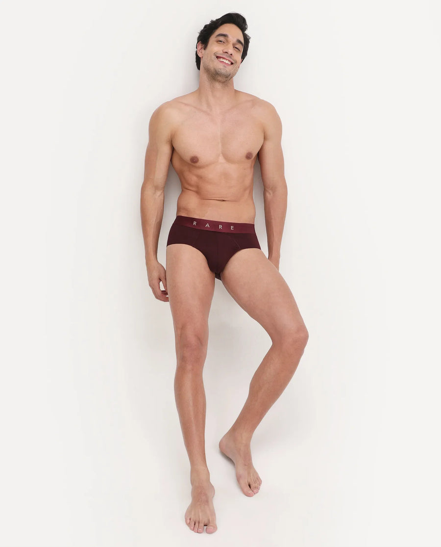 Rare Rabbit Men's Asit Maroon Soft Nylon Blend Stretch Briefs